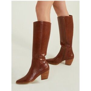 Matisse Chestnut Croc-Embossed Knee Boots